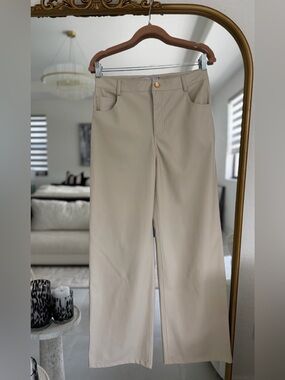 Zara Cream Straight-Leg Trousers with Gold Button